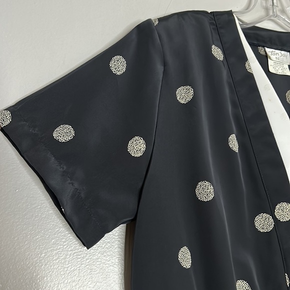 TanJay Vintage v neck shirt sleeve crop kimono top black size 10 full moon - Picture 5 of 6